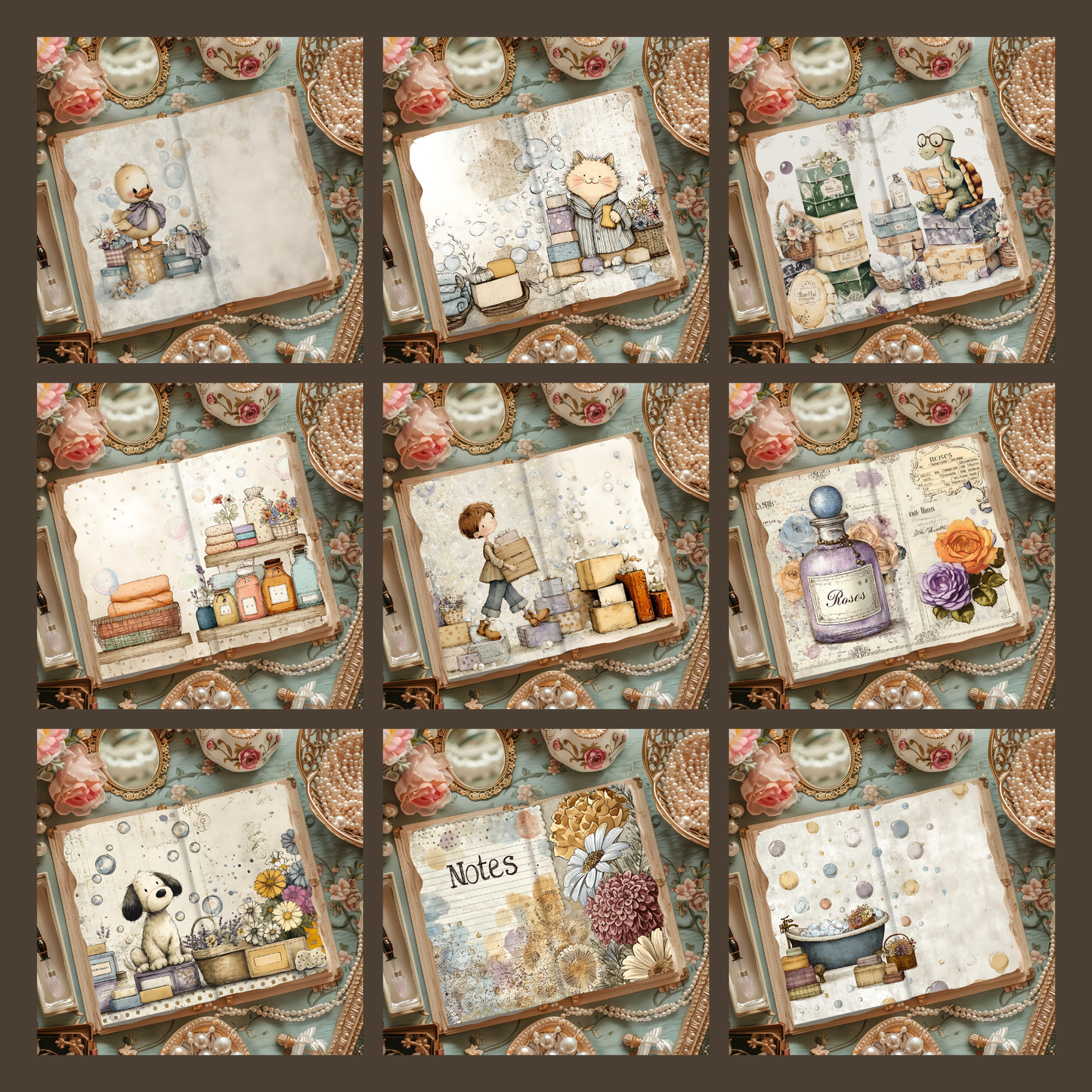 Illustrated Junk Journal Horizontal Pages Laundry