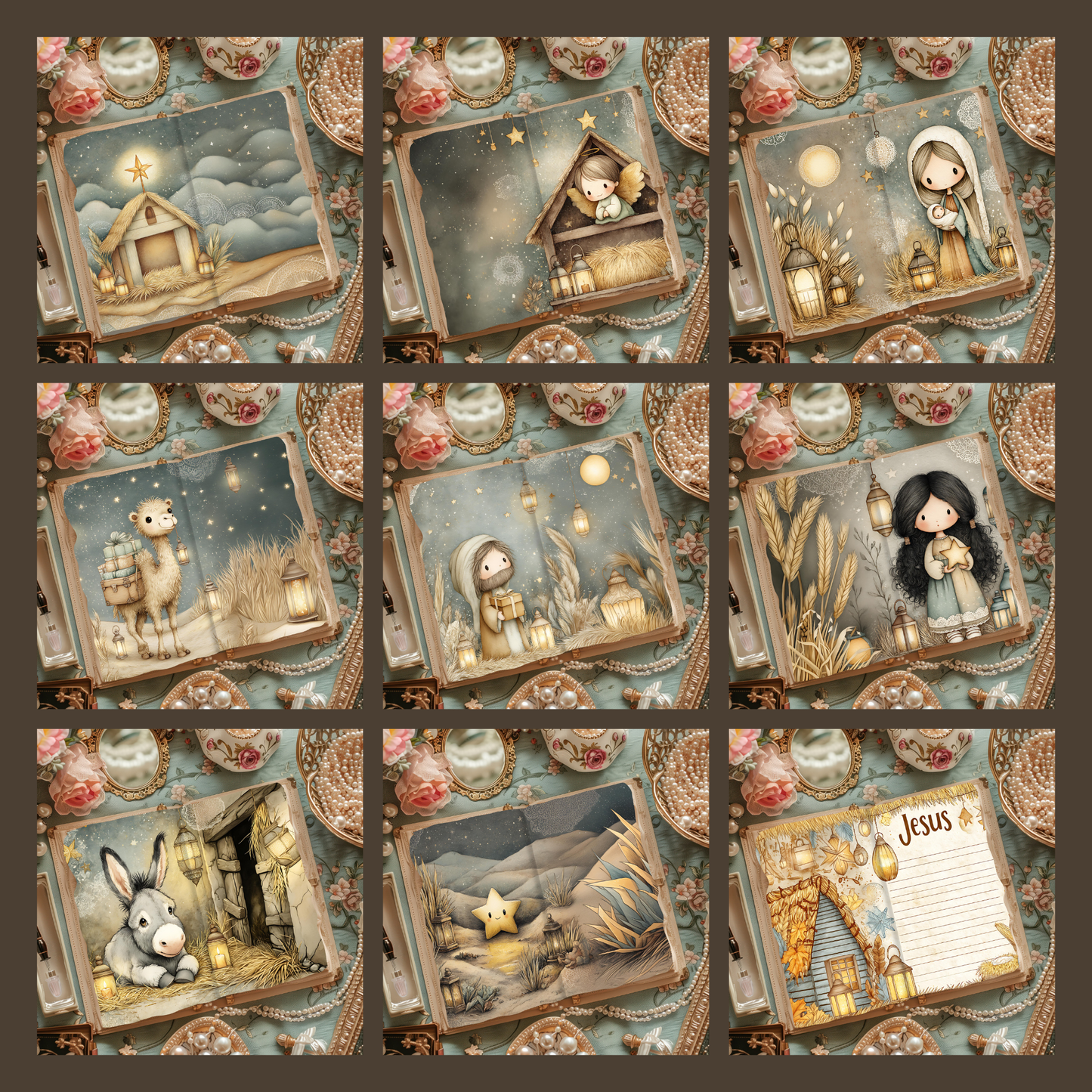 Illustrated Junk Journal Horizontal Pages Nativity