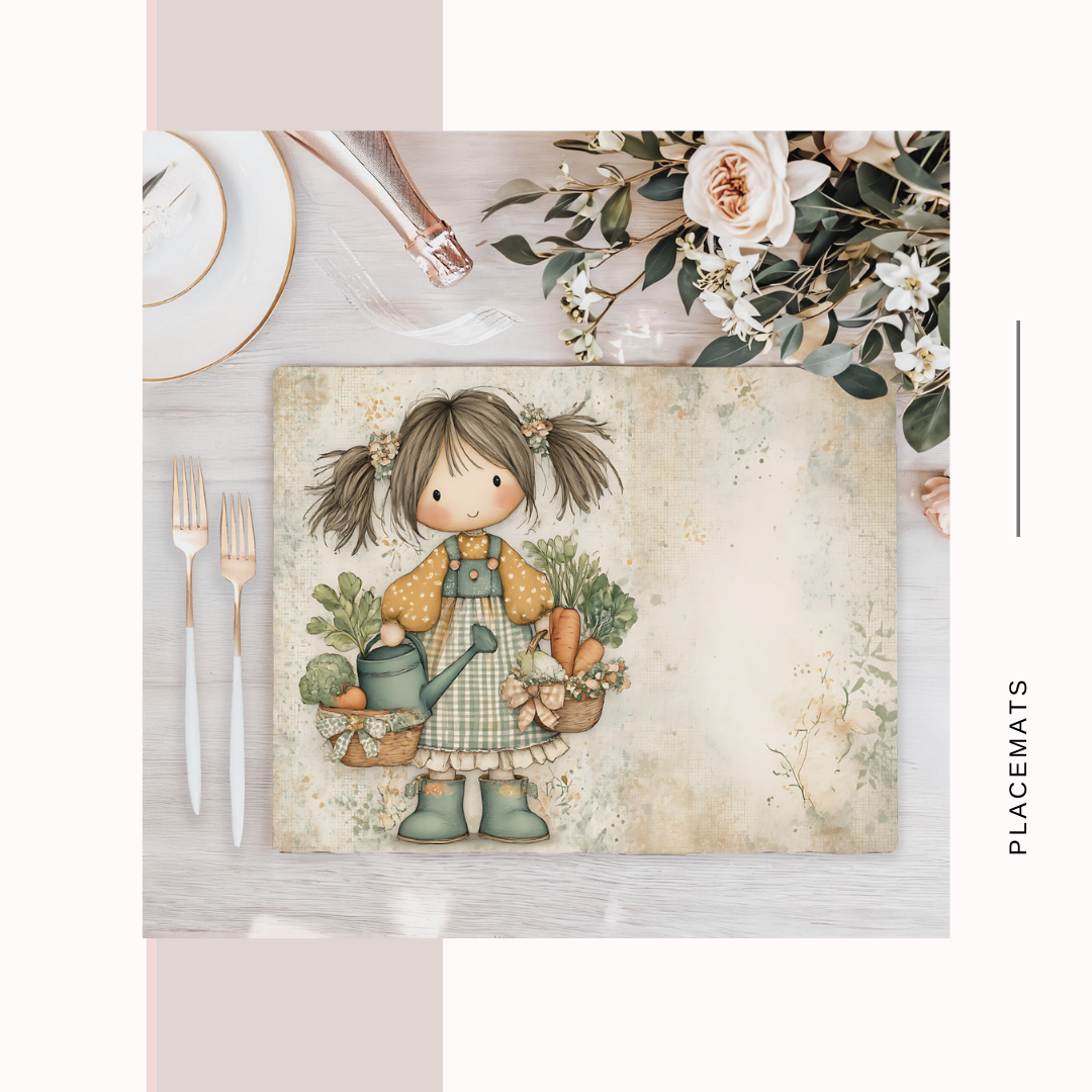 Wooden Placemats – (Set of 6) Vegetable Garden