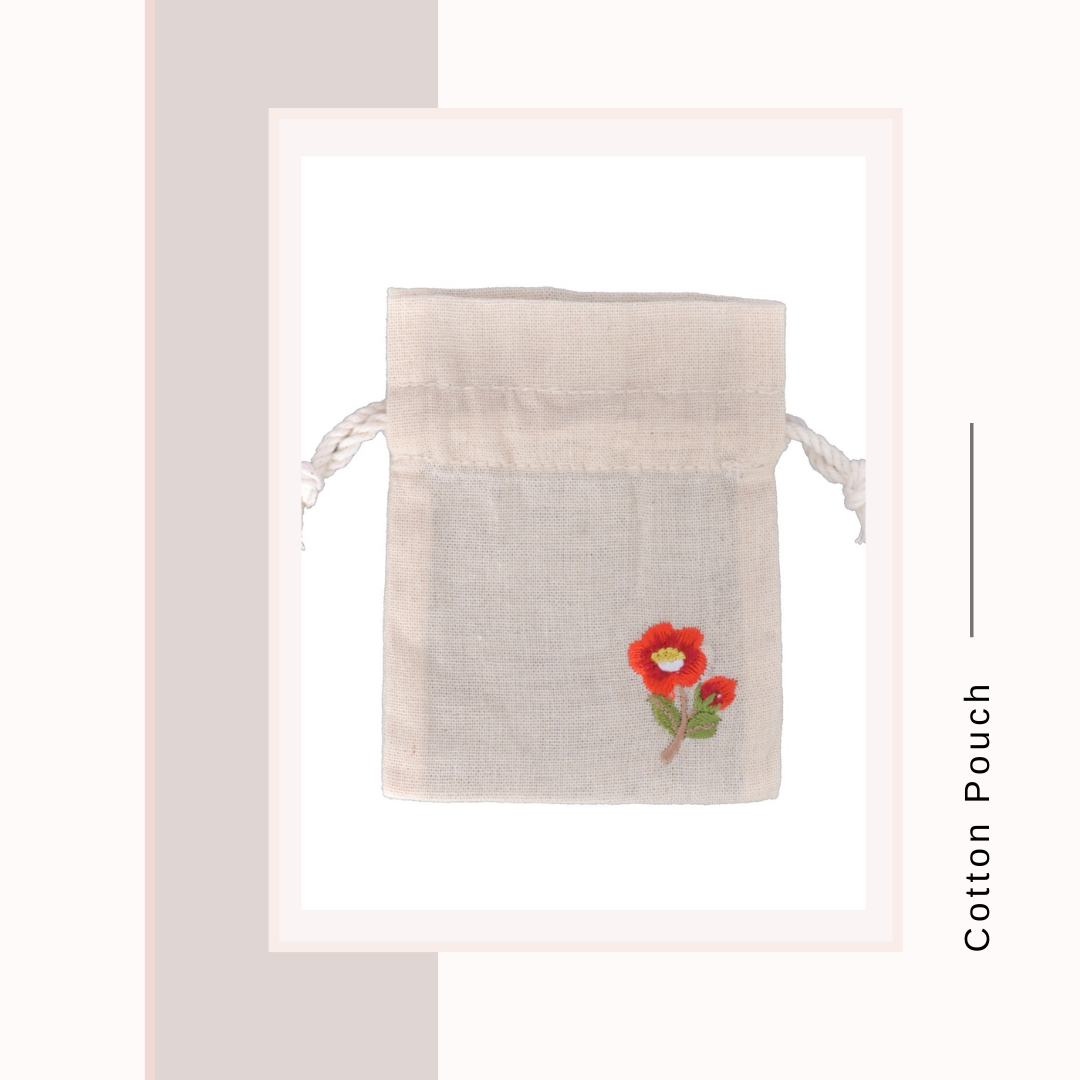 Cotton Cloth Pouch Small Red Flower