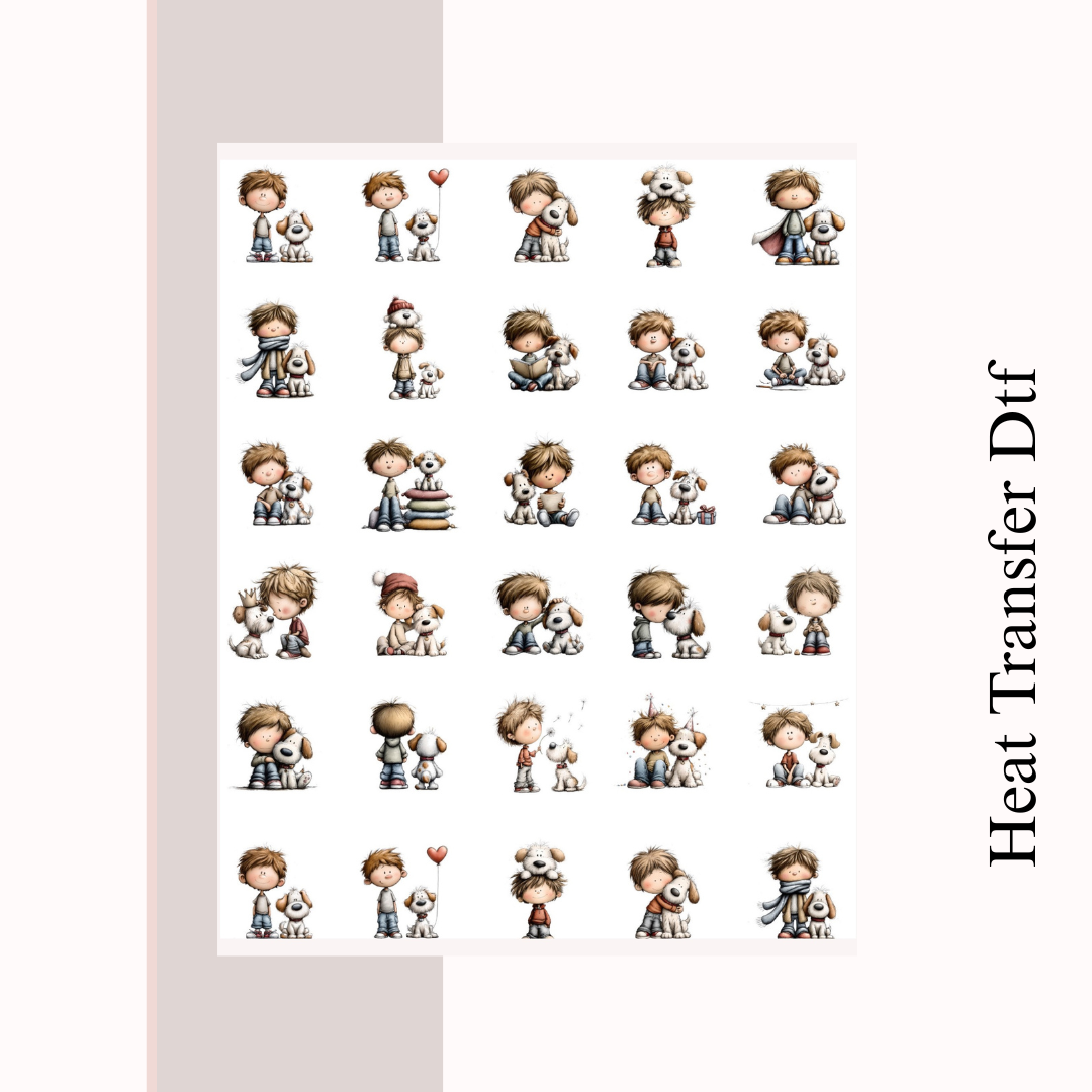 Boy with Dog Heat Transfer DTF