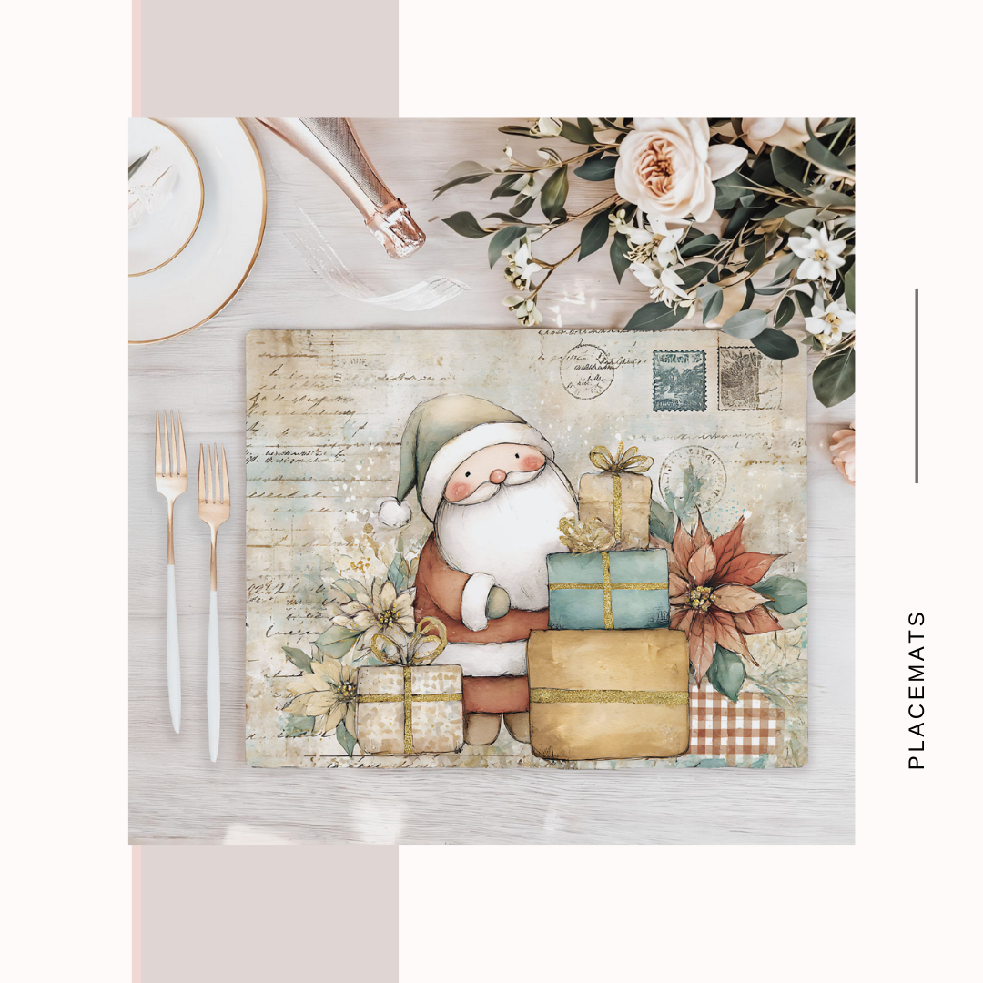 Wooden Placemats – (Set of 6) Poinsettias