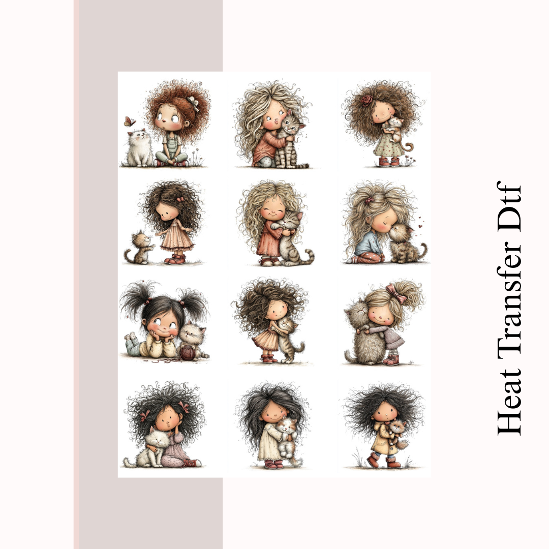 Girl with Cat Heat Transfer DTF