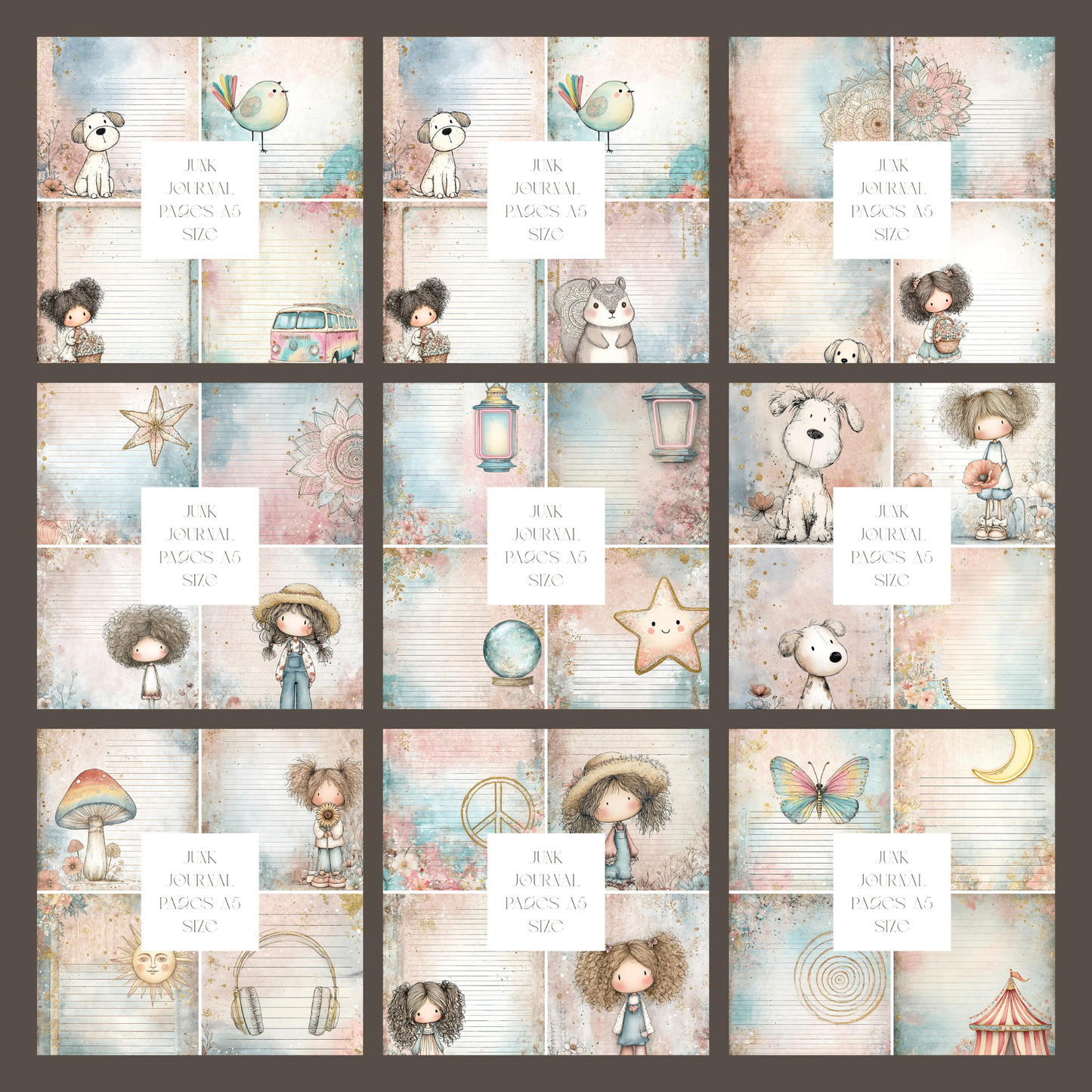 Illustrated Junk Journal Pages Pastel Lines