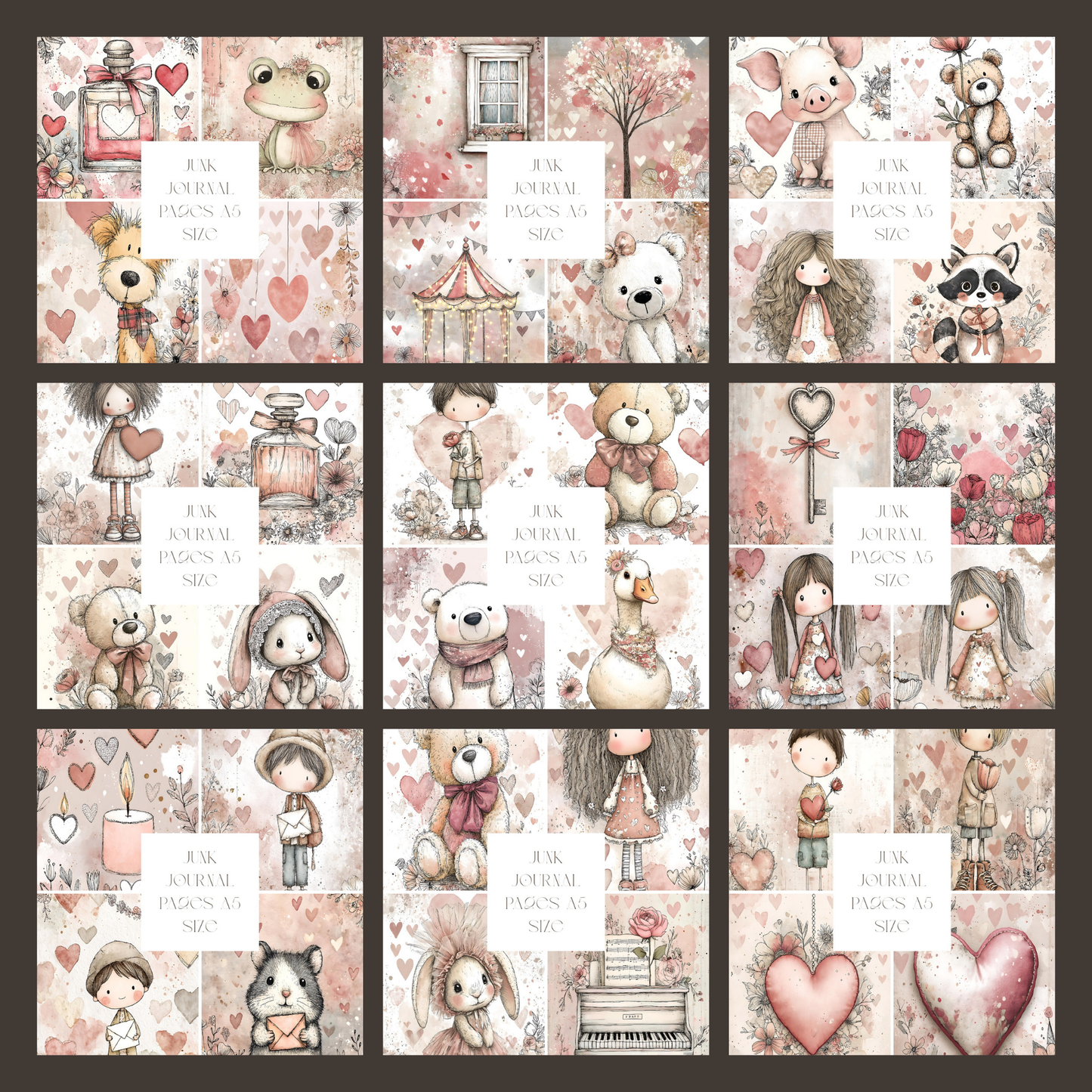 Illustrated Junk Journal Pages Valentines