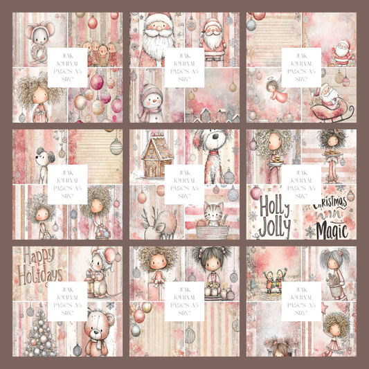Illustrated Junk Journal Pages Pink Christmas