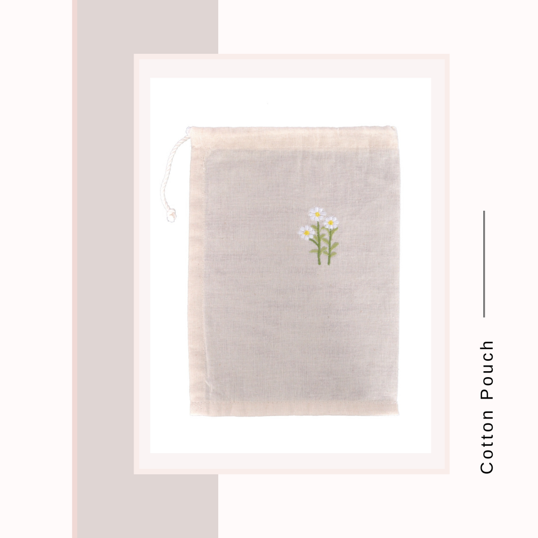 Cotton Cloth Pouch Large White Daisy