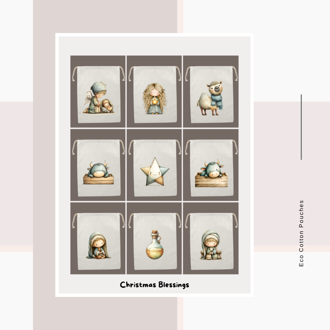 Cotton Cloth Pouches Christmas Blessings