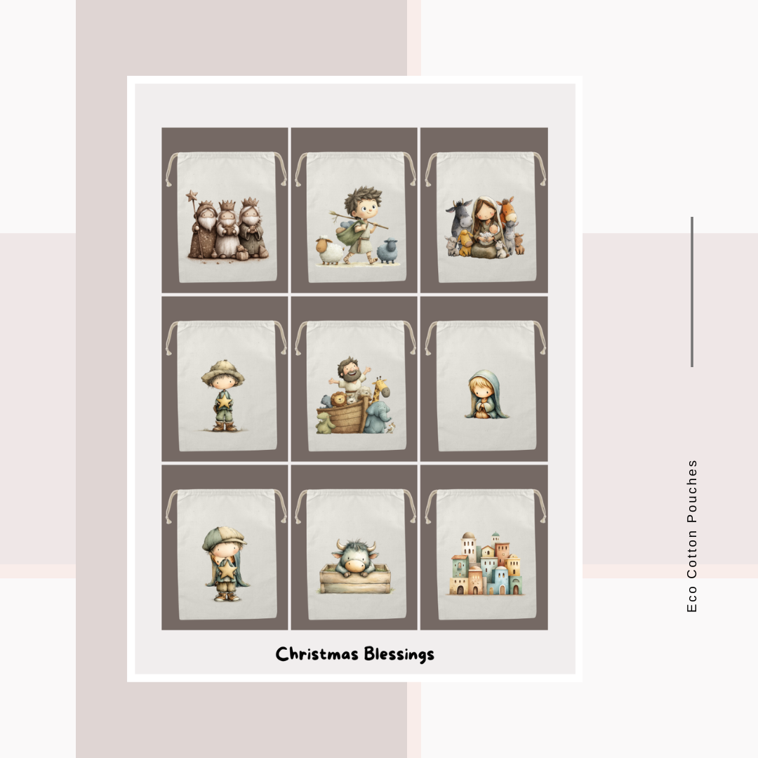 Cotton Cloth Pouches Christmas Blessings