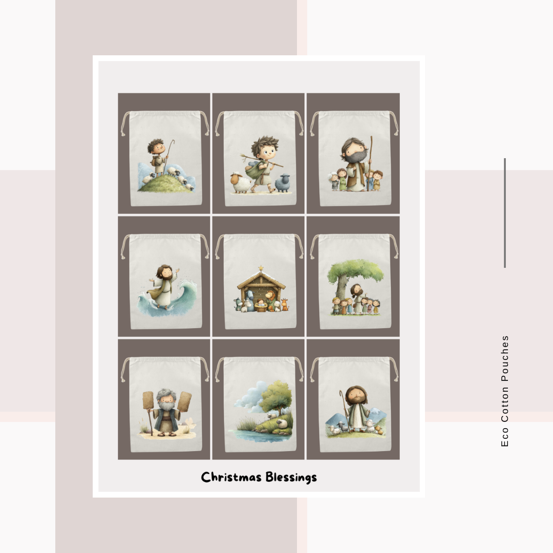 Cotton Cloth Pouches Christmas Blessings