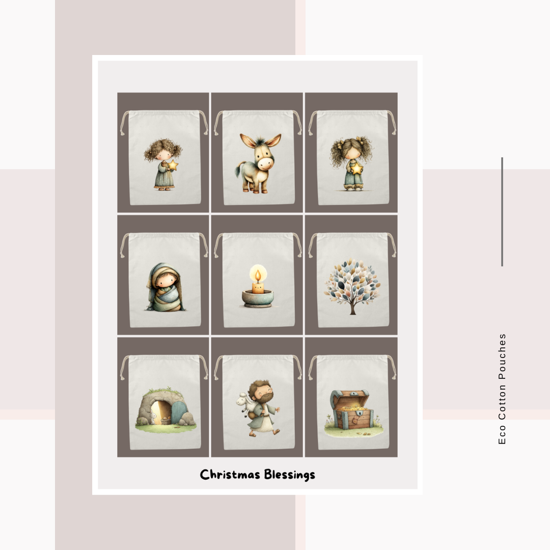 Cotton Cloth Pouches Christmas Blessings