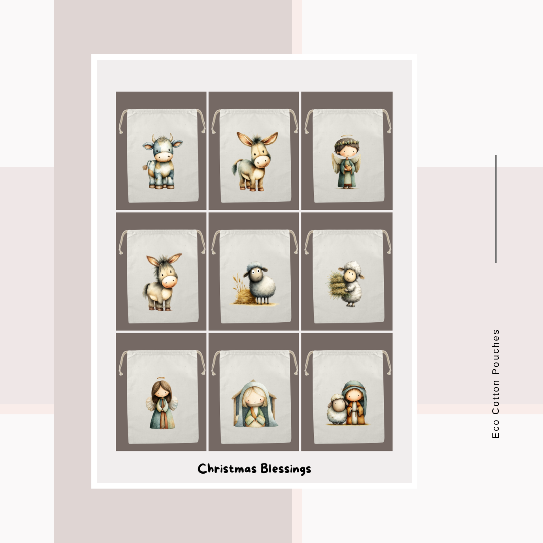 Cotton Cloth Pouches Christmas Blessings