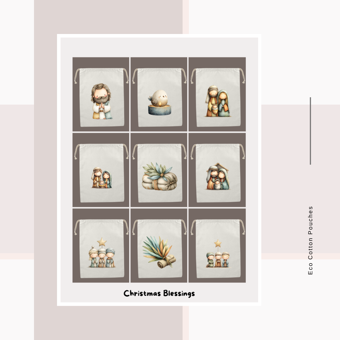 Cotton Cloth Pouches Christmas Blessings