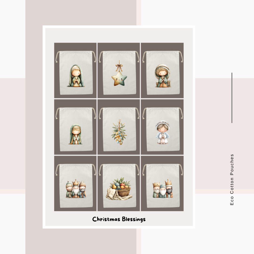 Cotton Cloth Pouches Christmas Blessings