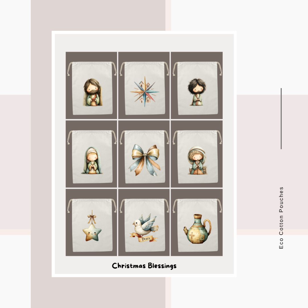 Cotton Cloth Pouches Christmas Blessings