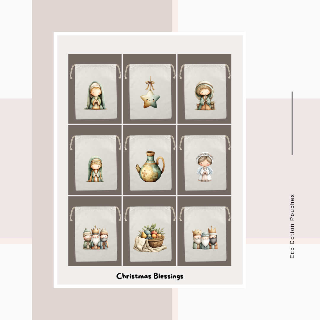 Cotton Cloth Pouches Christmas Blessings