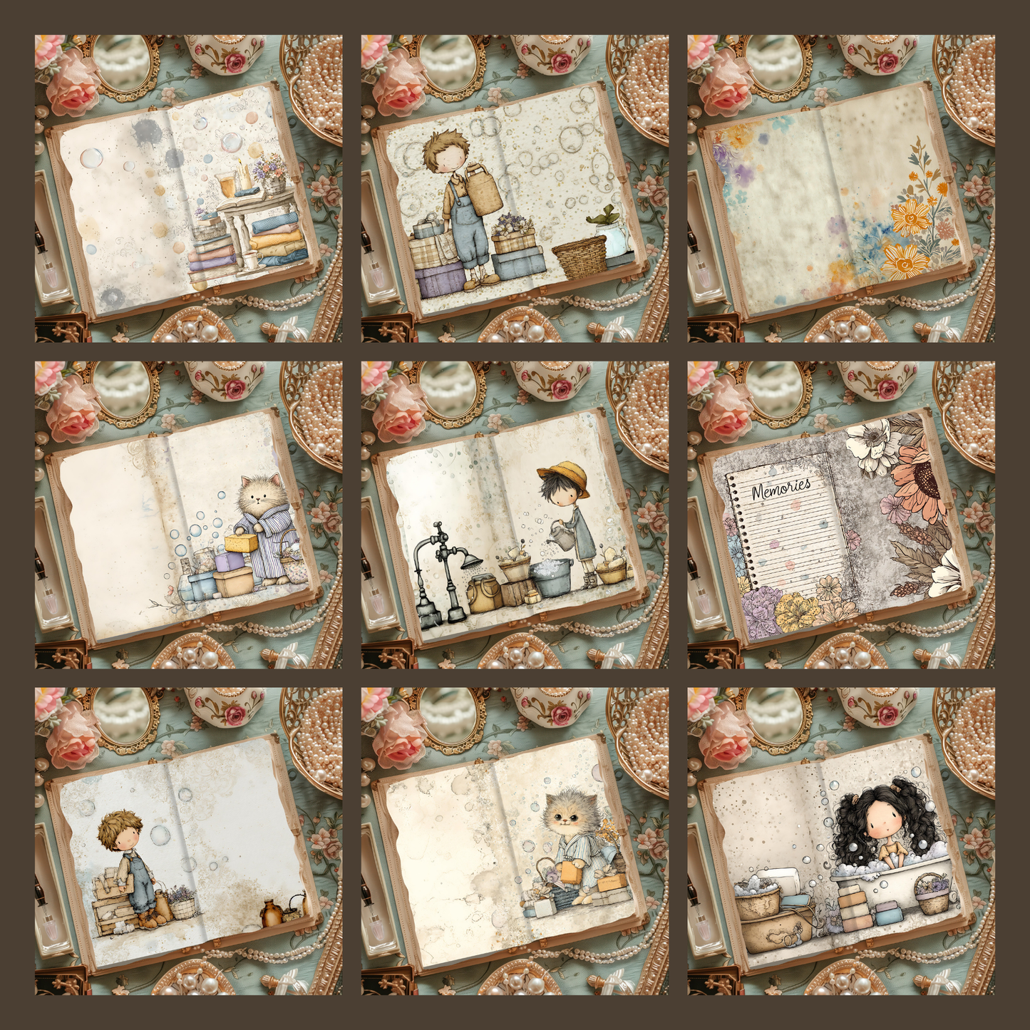 Illustrated Junk Journal Horizontal Pages Laundry