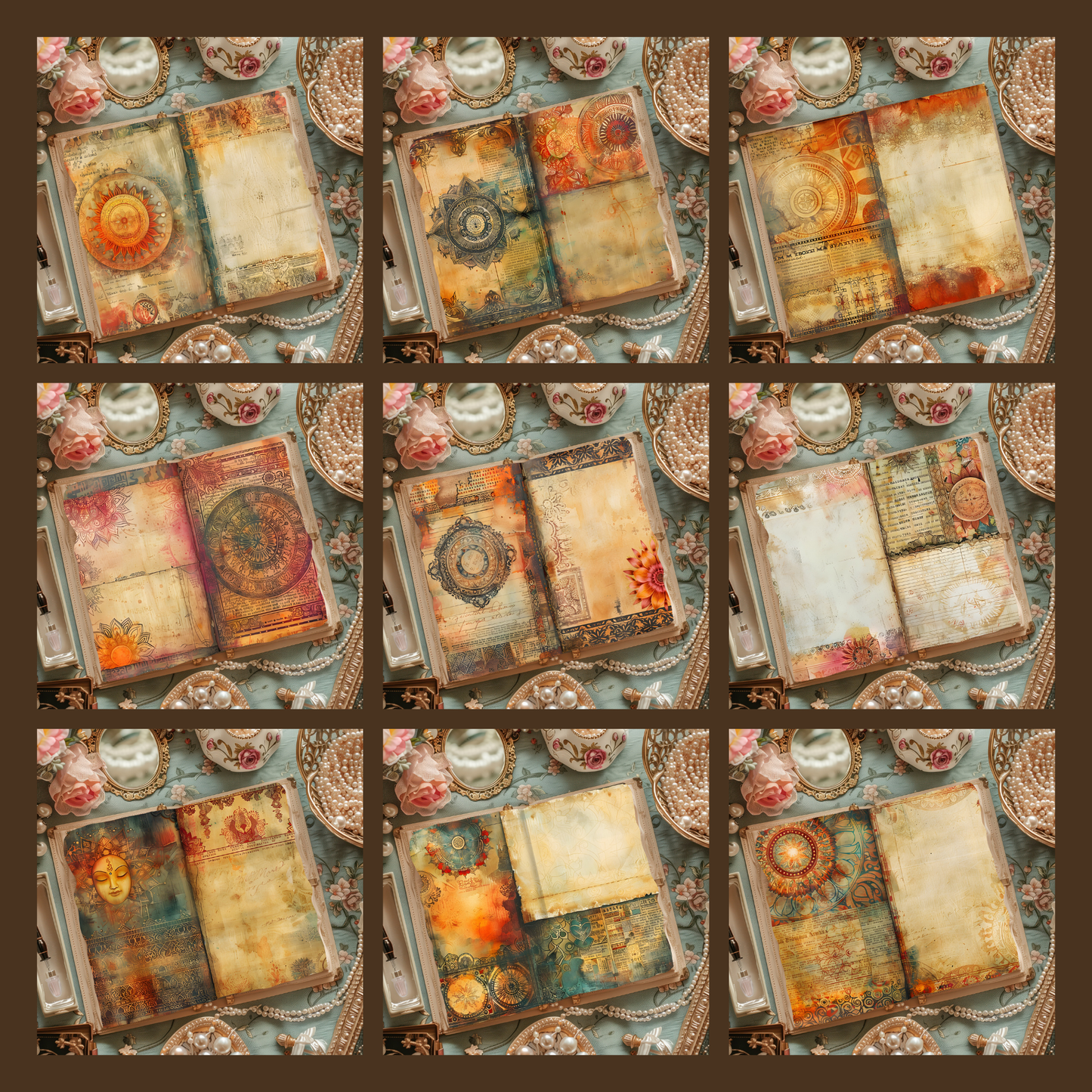Illustrated Junk Journal Horizontal Pages Amber Mandala