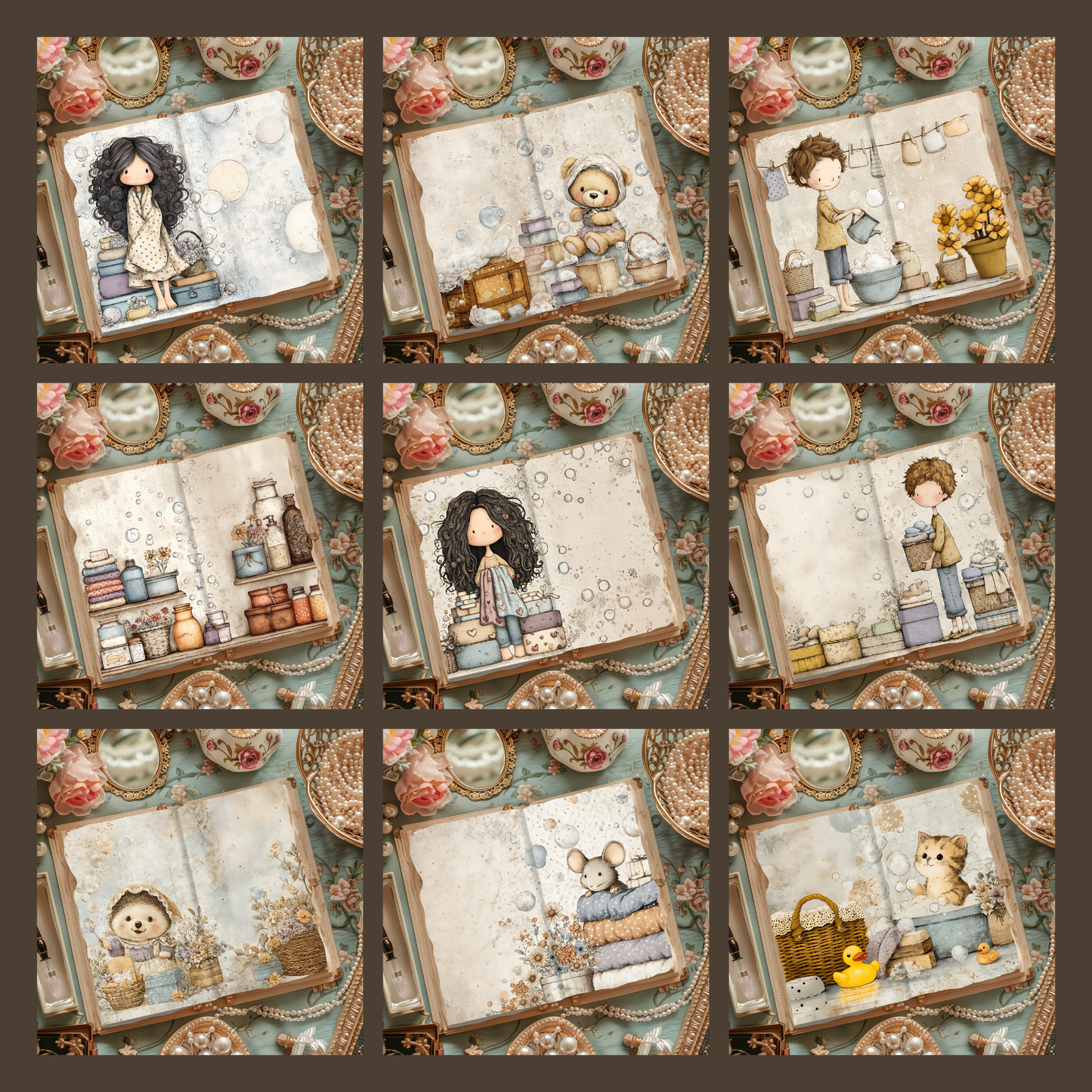 Illustrated Junk Journal Horizontal Pages Laundry