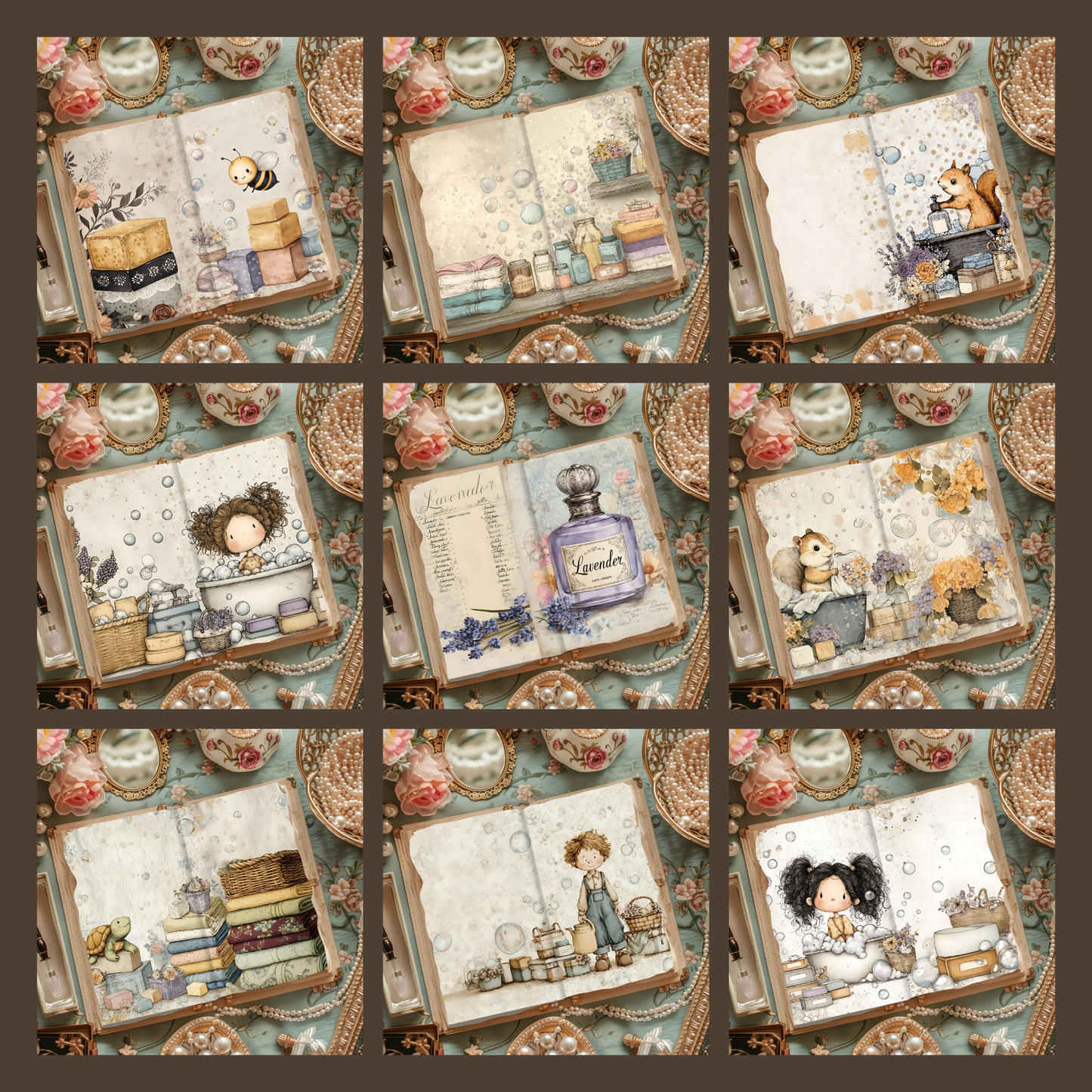 Illustrated Junk Journal Horizontal Pages Laundry
