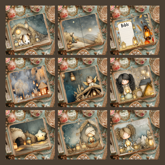Illustrated Junk Journal Horizontal Pages Nativity