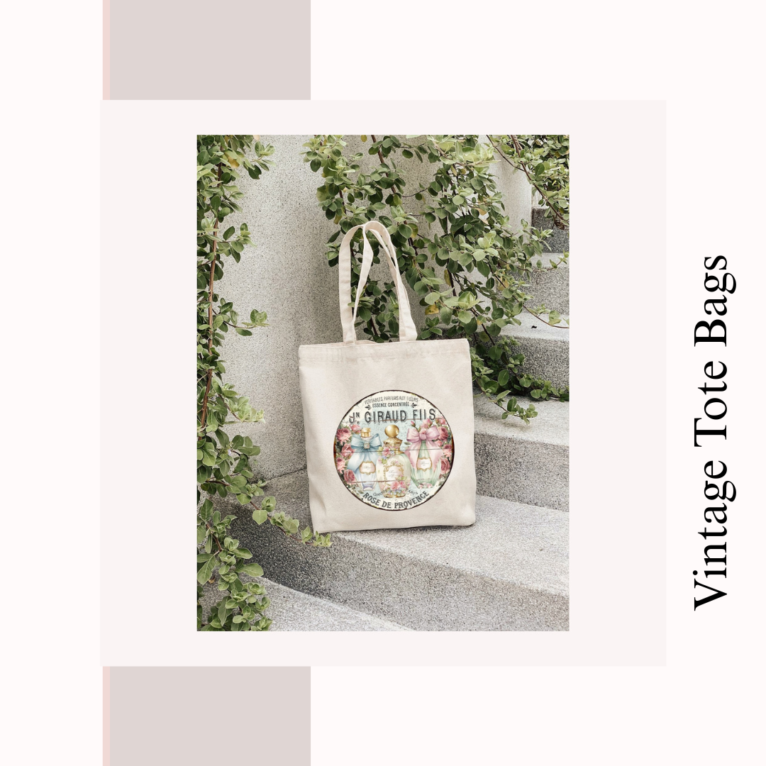 Vintage Shabby Chic Illustrated Tote Bag