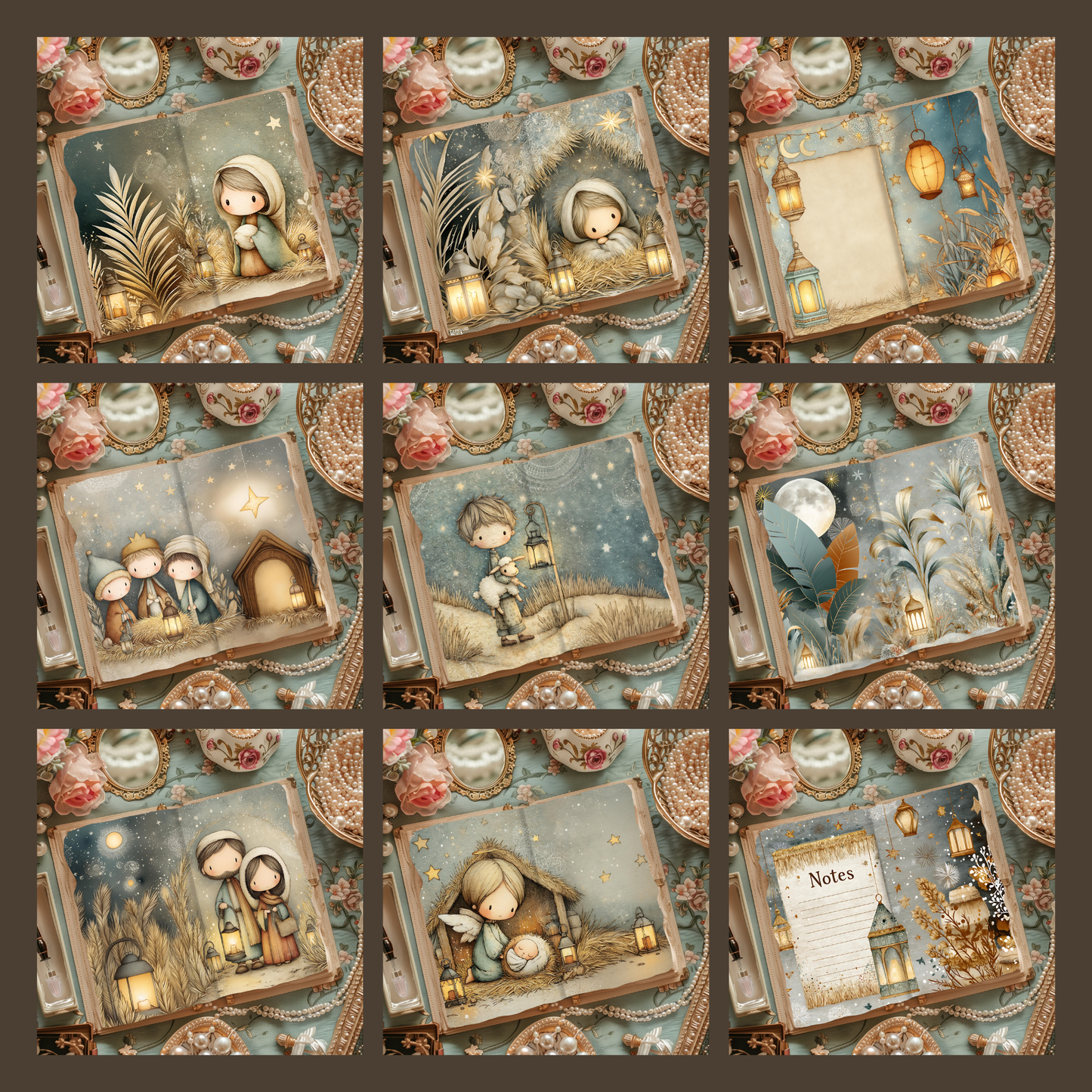 Illustrated Junk Journal Horizontal Pages Nativity