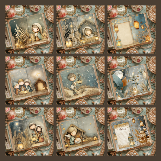 Illustrated Junk Journal Horizontal Pages Nativity