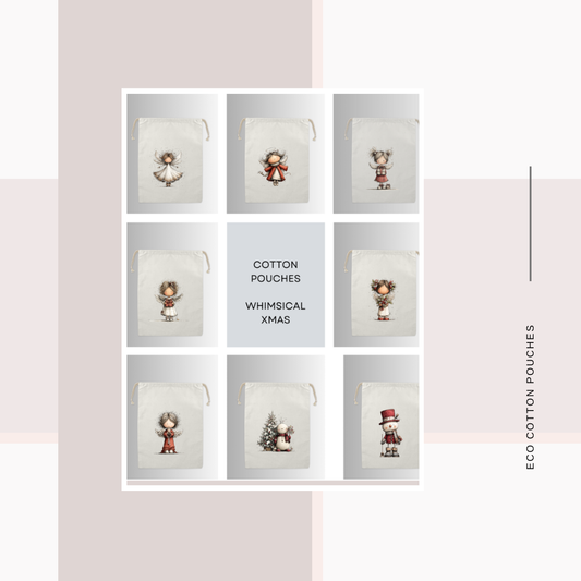 Cotton Cloth Whimsical X-mas Pouches