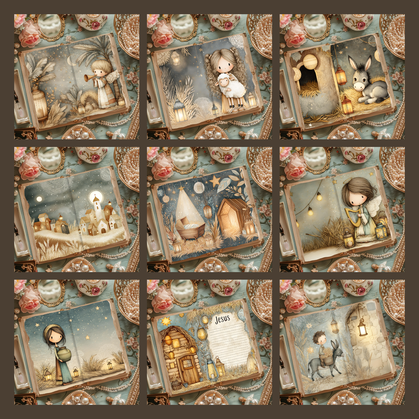 Illustrated Junk Journal Horizontal Pages Nativity