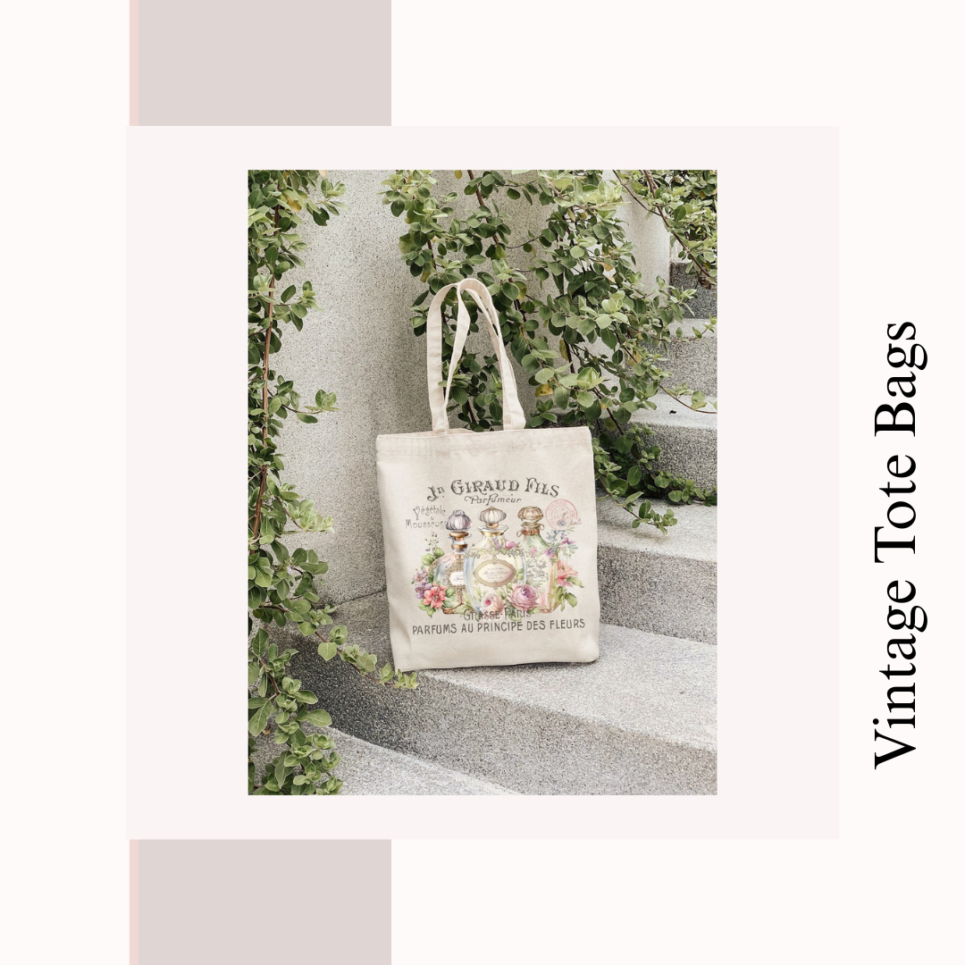 Vintage Shabby Chic Illustrated Tote Bag