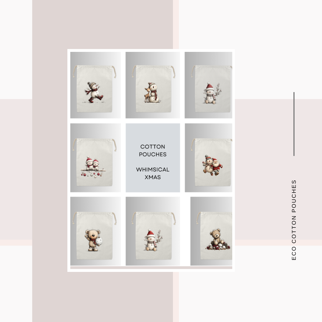 Cotton Cloth Whimsical X-mas Pouches