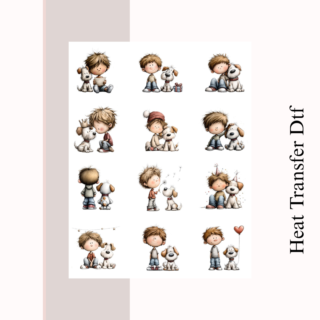 Boy with Dog Heat Transfer DTF