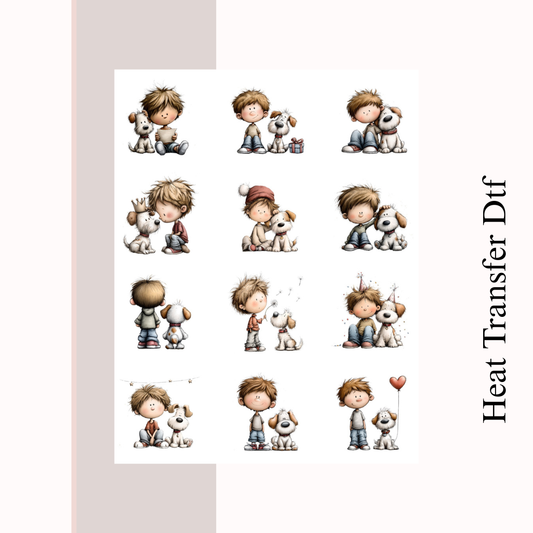 Boy with Dog Heat Transfer DTF