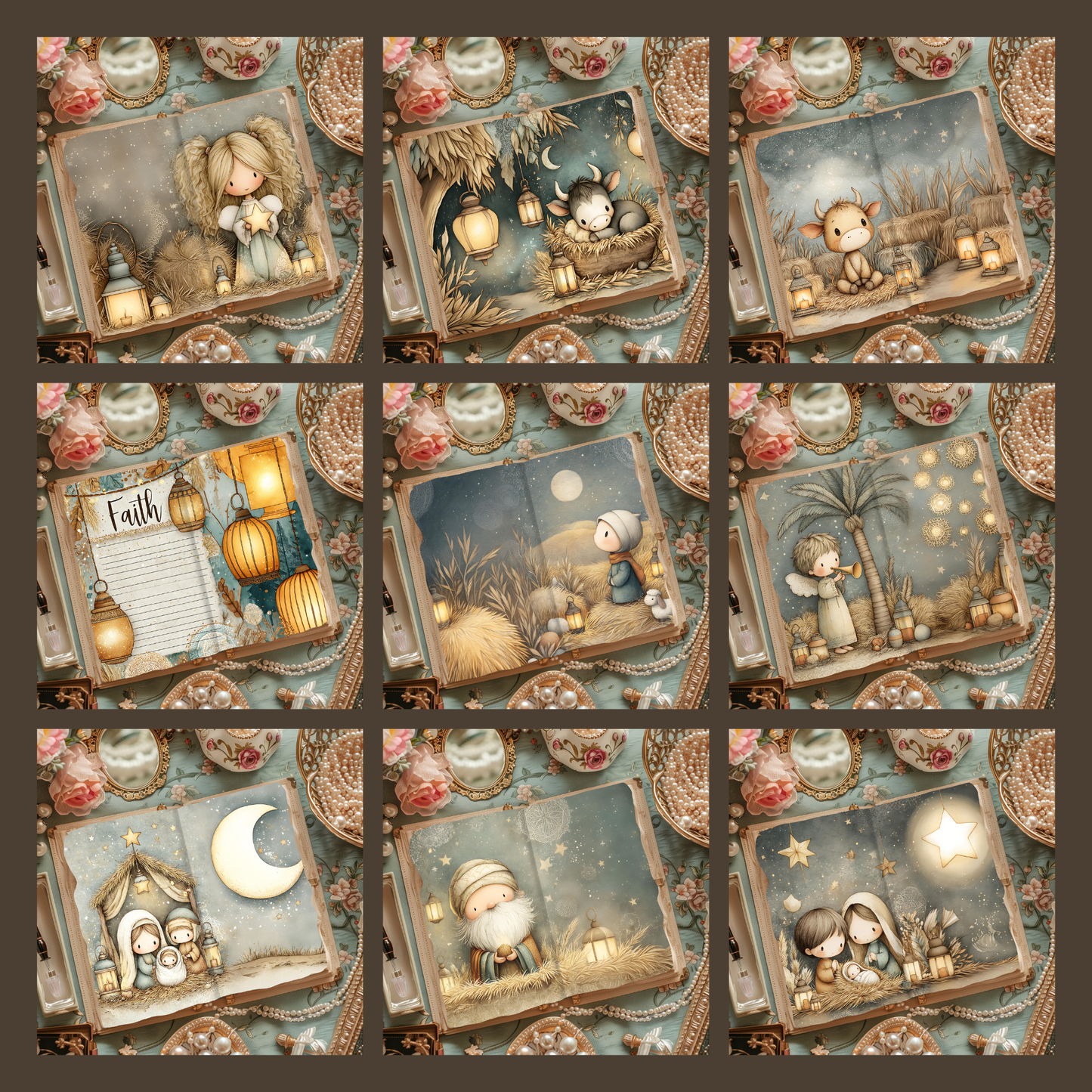 Illustrated Junk Journal Horizontal Pages Nativity