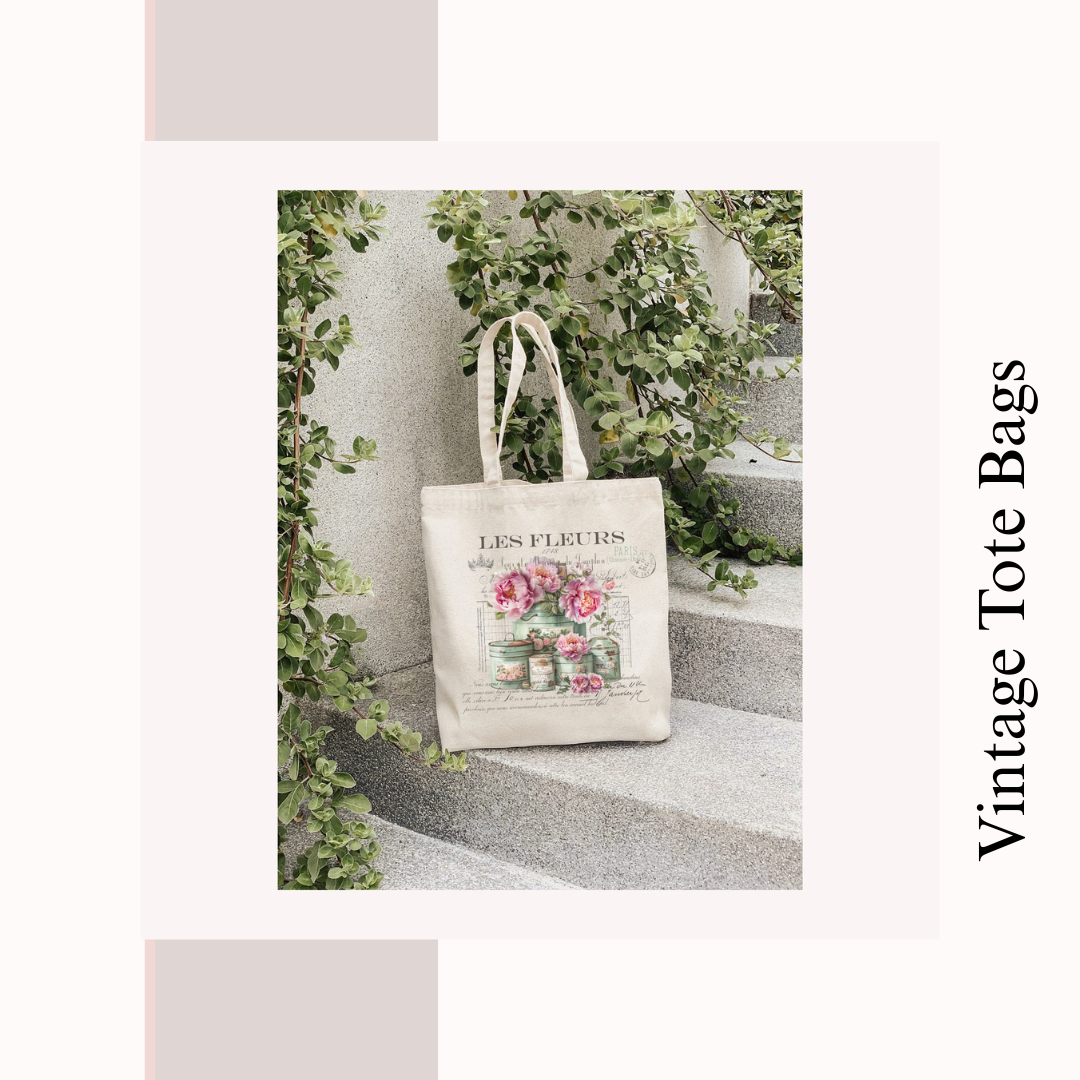 Vintage Shabby Chic Illustrated Tote Bag