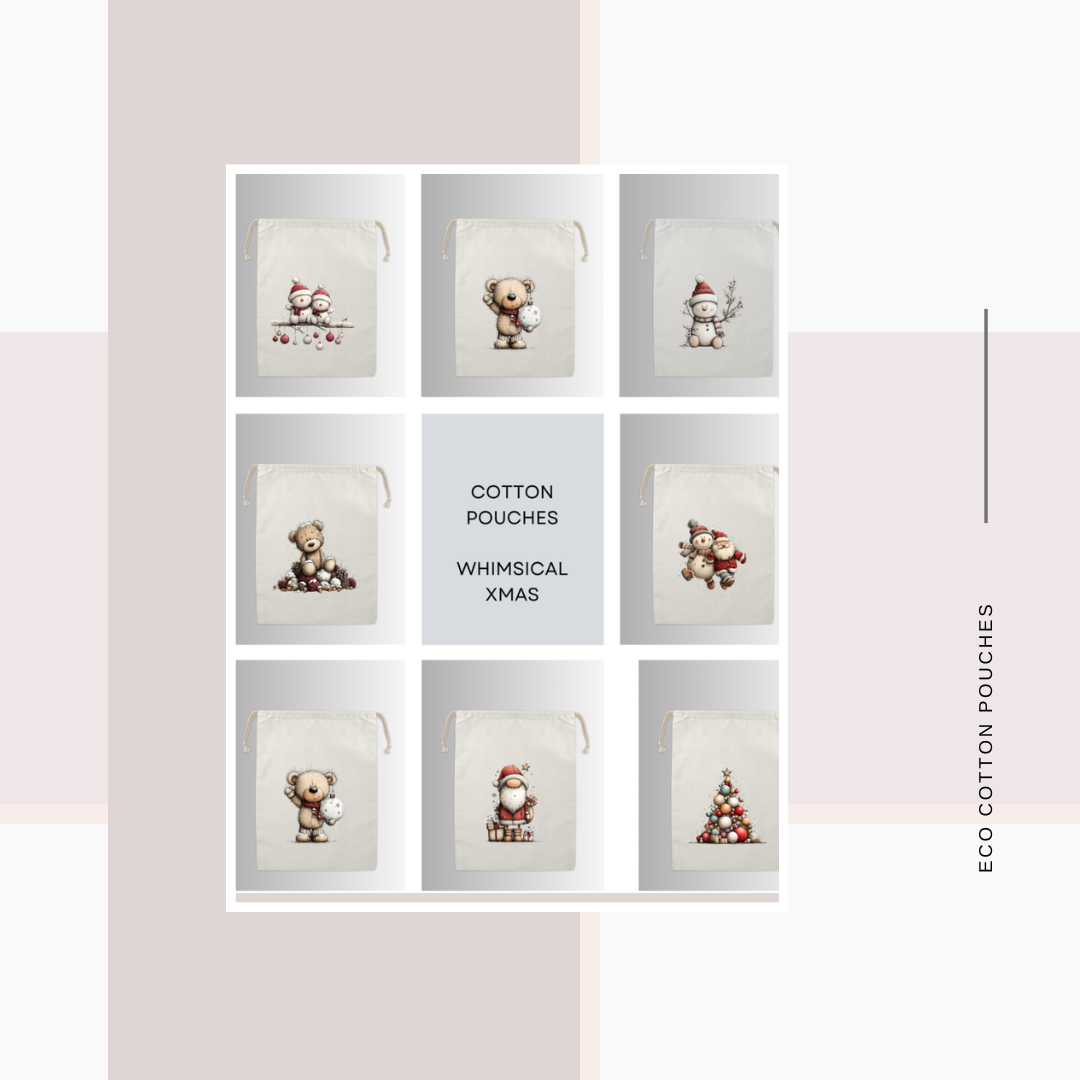 Cotton Cloth Whimsical X-mas Pouches