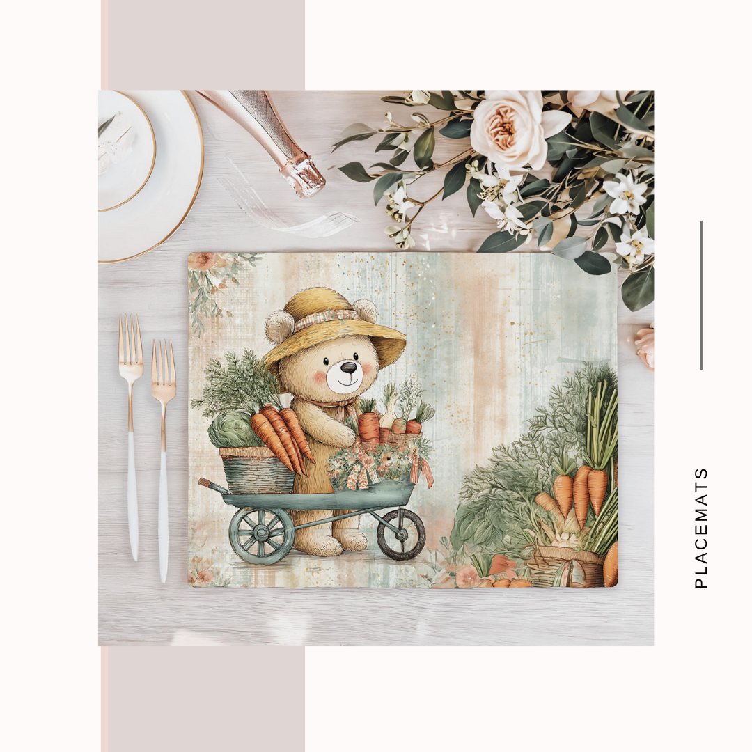 Wooden Placemats – (Set of 6) Vegetable Garden