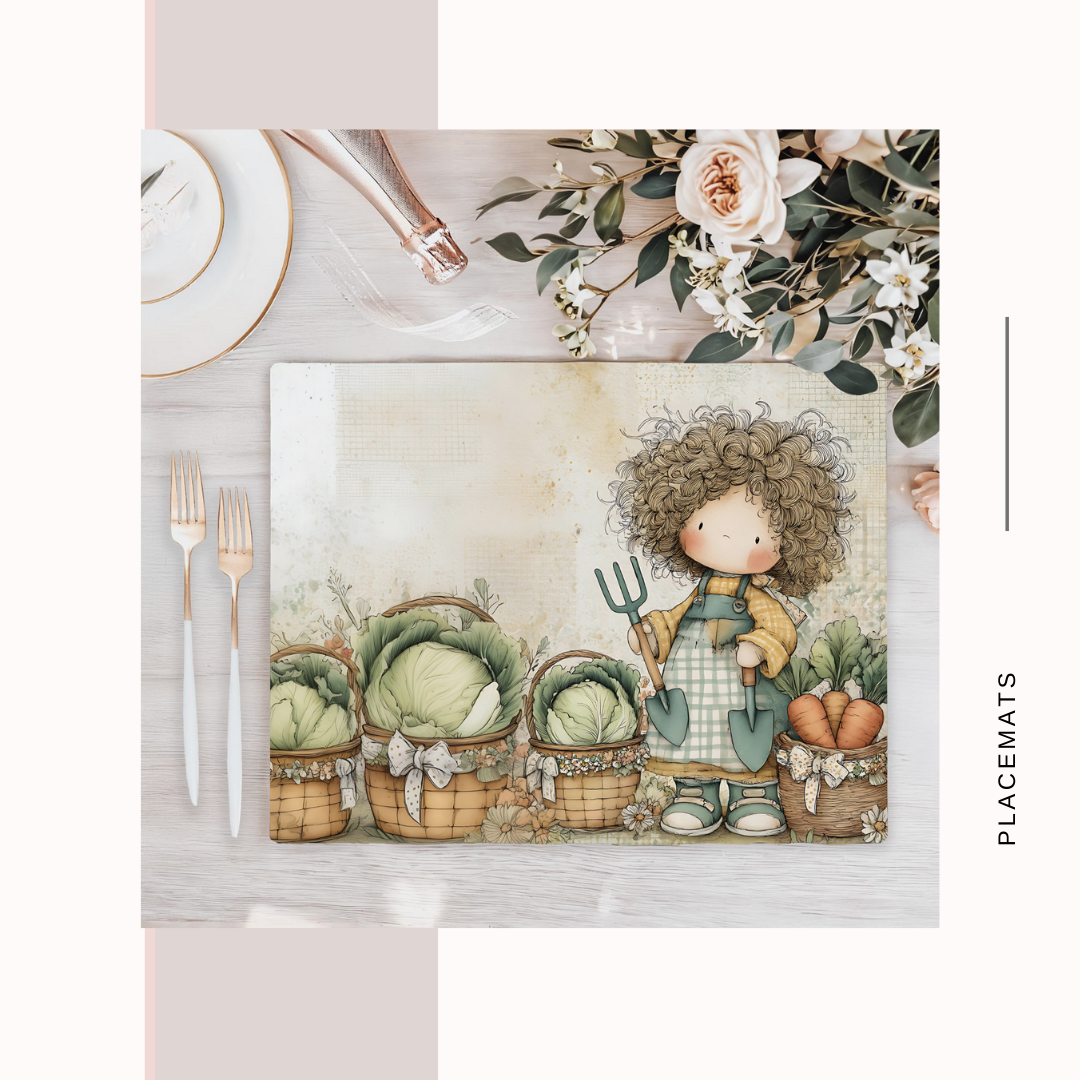 Wooden Placemats – (Set of 6) Vegetable Garden