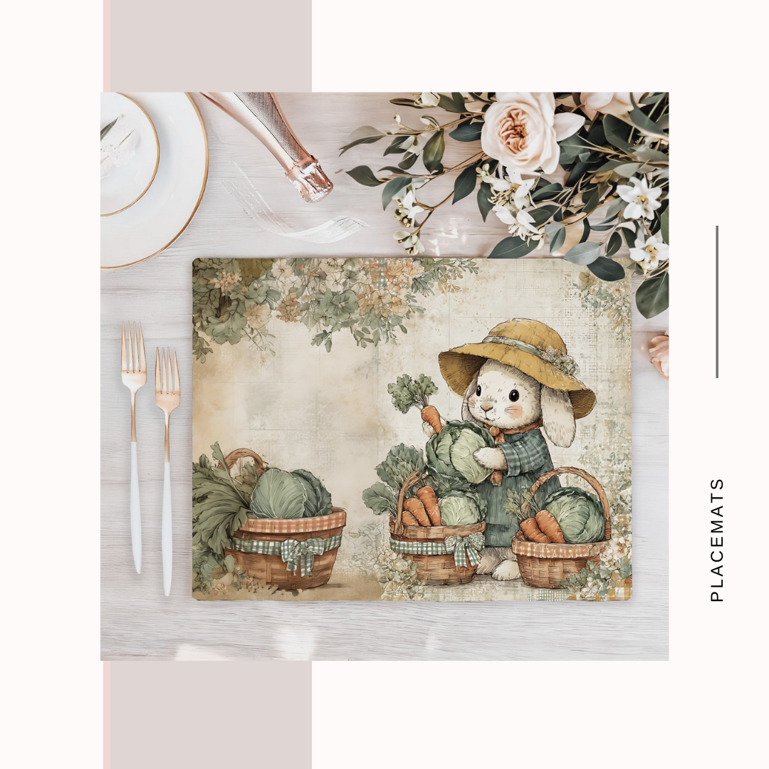 Wooden Placemats – (Set of 6) Vegetable Garden