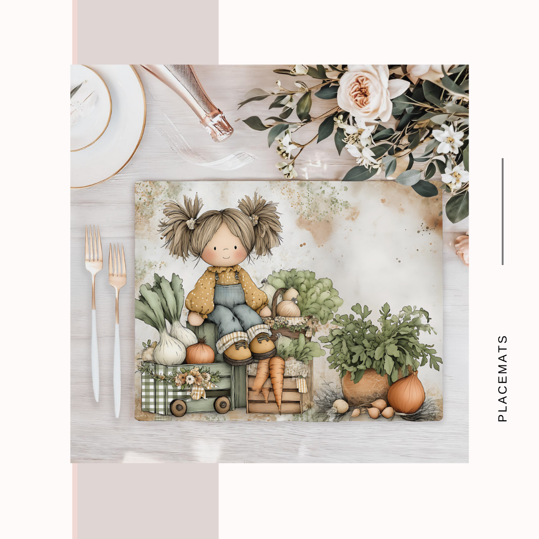 Wooden Placemats – (Set of 6) Vegetable Garden