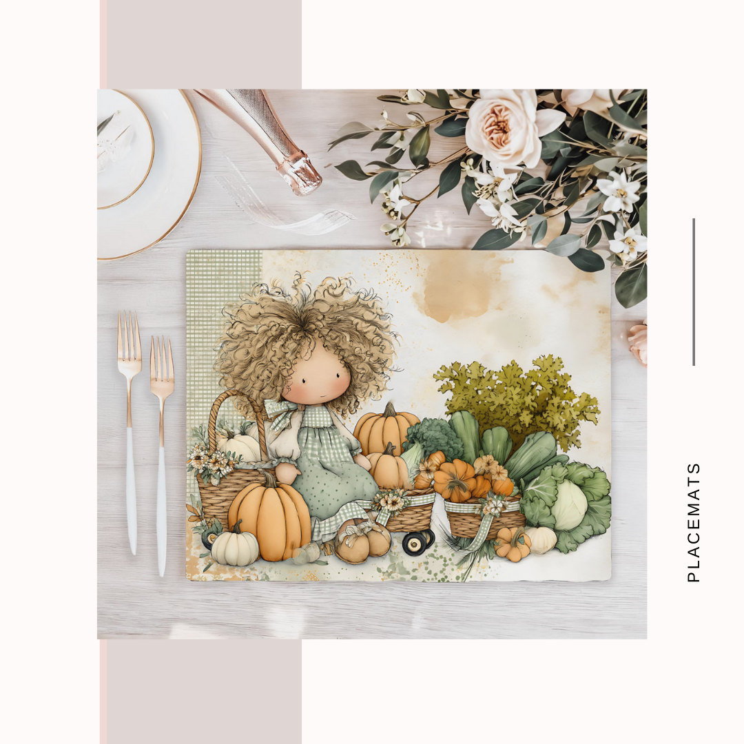 Wooden Placemats – (Set of 6) Vegetable Garden