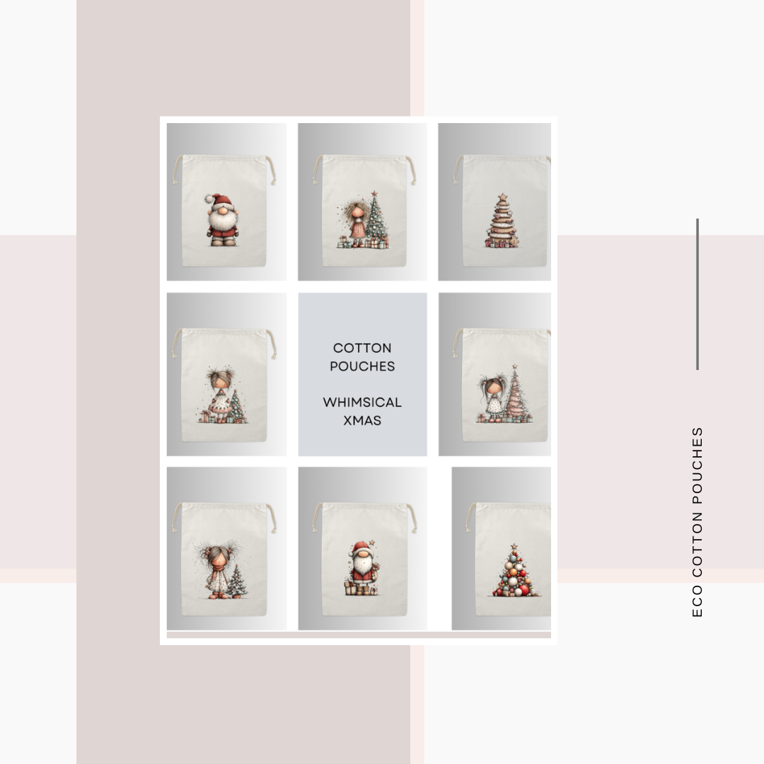 Cotton Cloth Whimsical X-mas Pouches