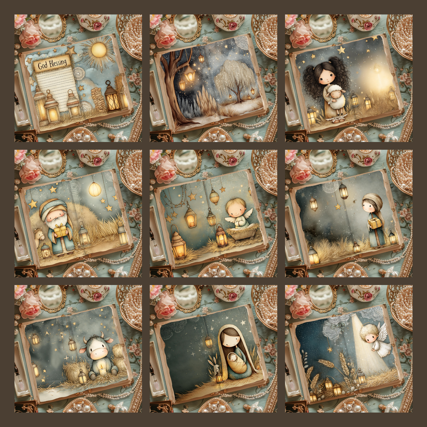 Illustrated Junk Journal Horizontal Pages Nativity