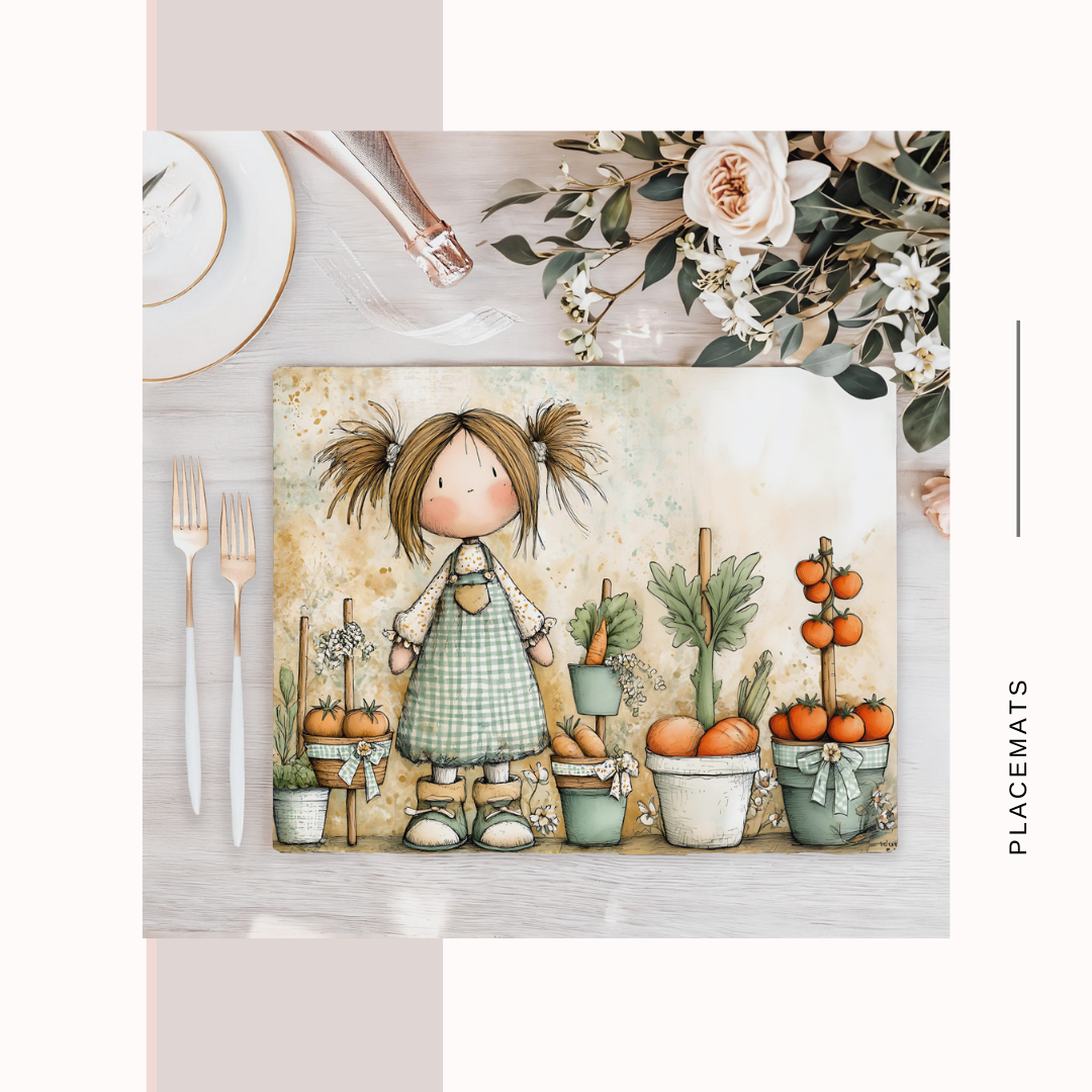 Wooden Placemats – (Set of 6) Vegetable Garden