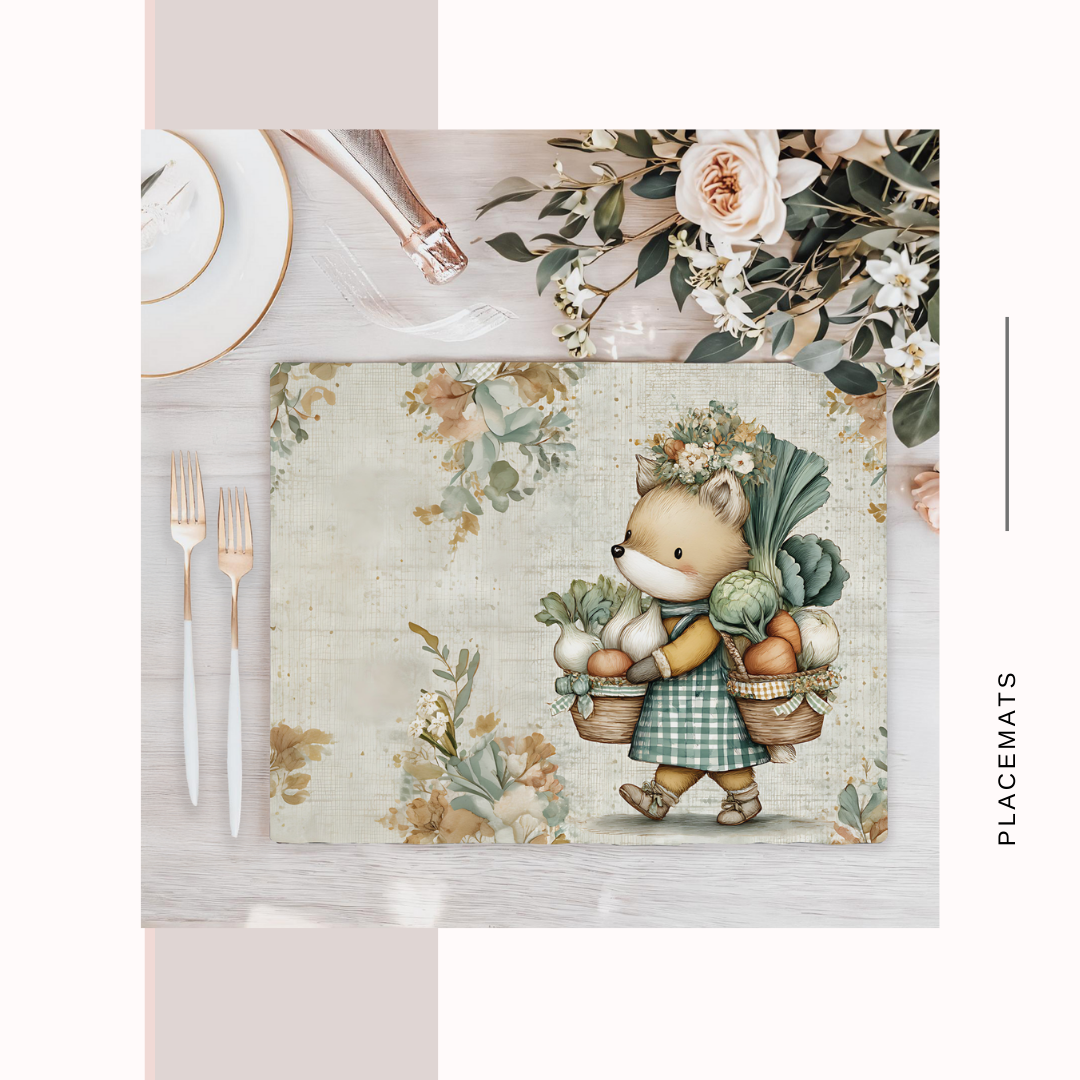 Wooden Placemats – (Set of 6) Vegetable Garden