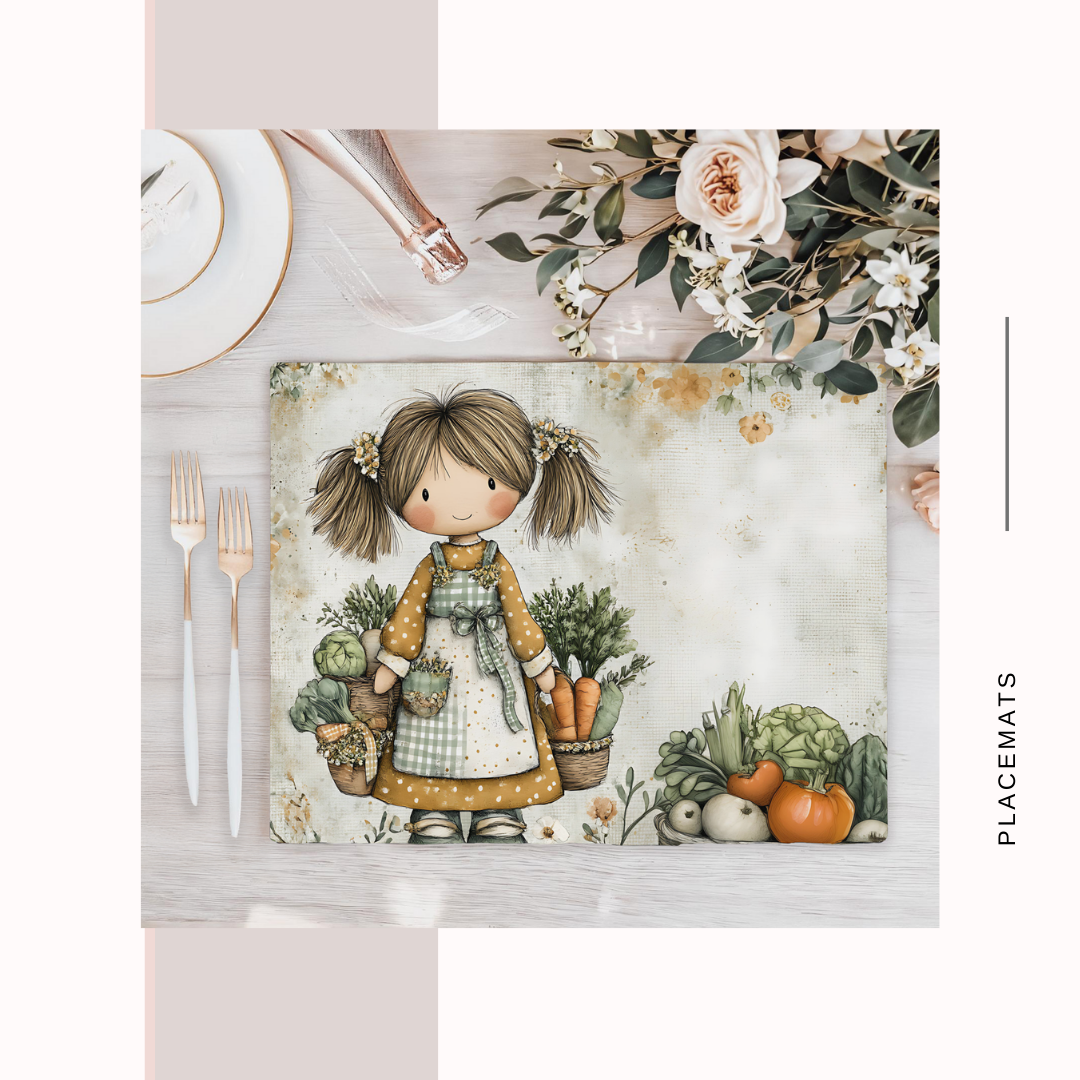 Wooden Placemats – (Set of 6) Vegetable Garden