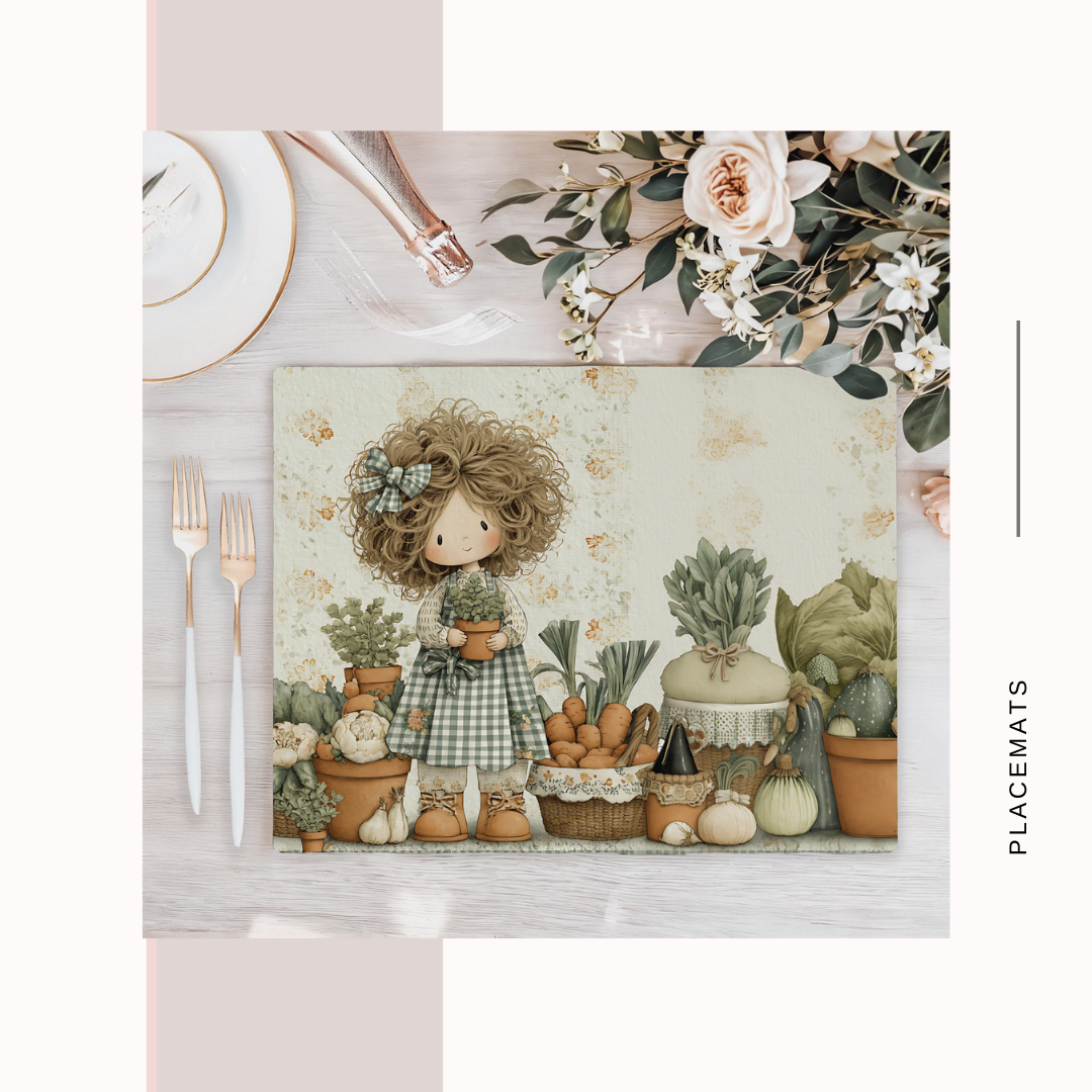 Wooden Placemats – (Set of 6) Vegetable Garden