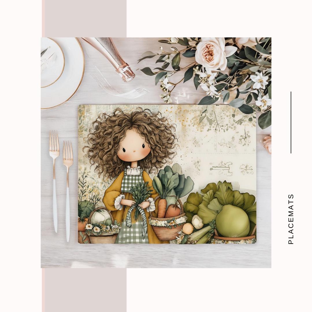 Wooden Placemats – (Set of 6) Vegetable Garden