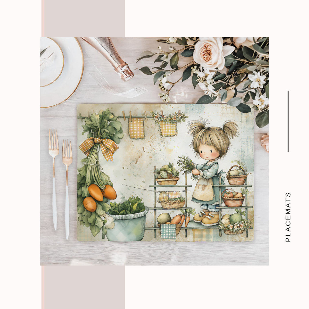 Wooden Placemats – (Set of 6) Vegetable Garden